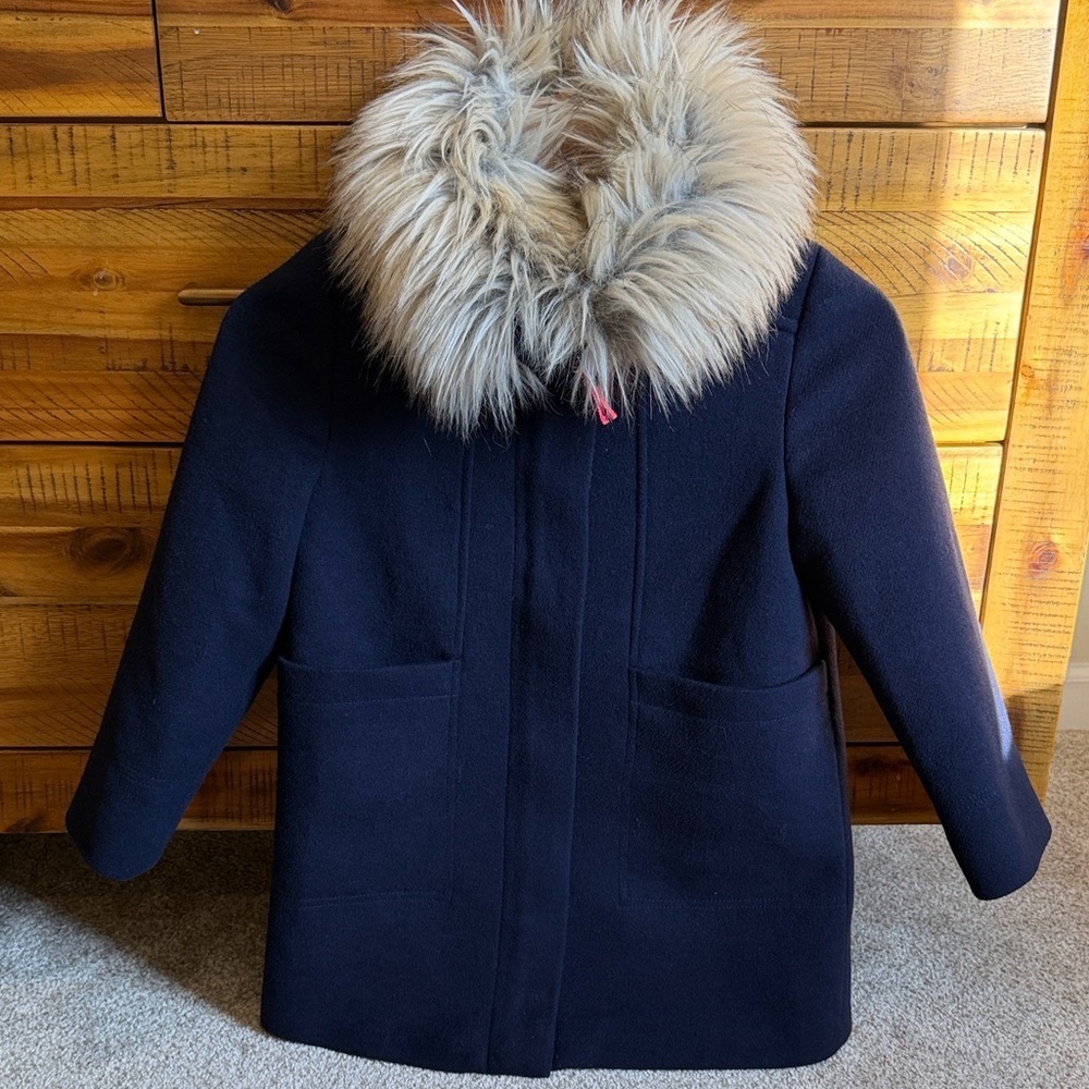 Crewcuts Girls Navy Wool Blend Coat with Faux Fur Collar